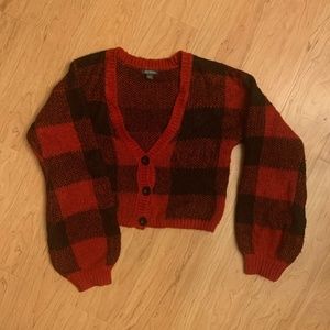 Wild Fable Red and Black Cropped Sweater